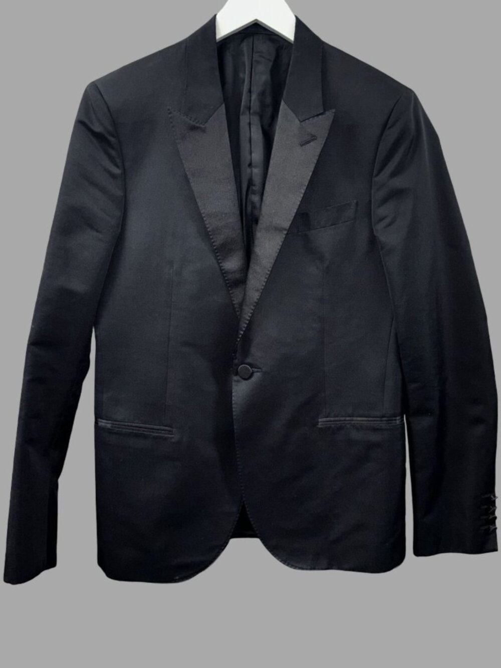 LANVIN BLACK TUXEDO JACKET PEAK LAPEL 1-BUTTON WOOL BLEND BLAZER